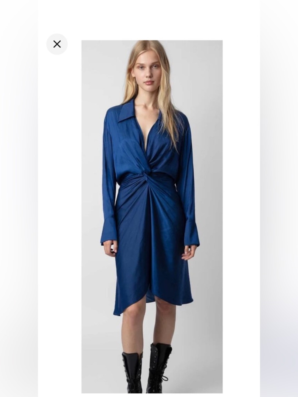 Zadig & Voltaire Rozo Satin Long Sleeve Dress in Bleu Roi (Royal Blue)